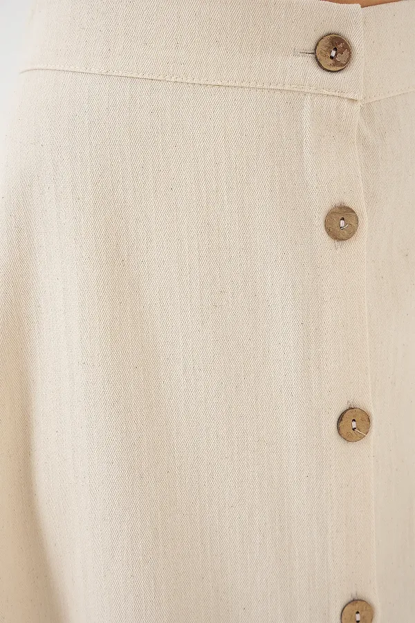 Jupe longue boutonnée en lin pour femme 8046 - Crème