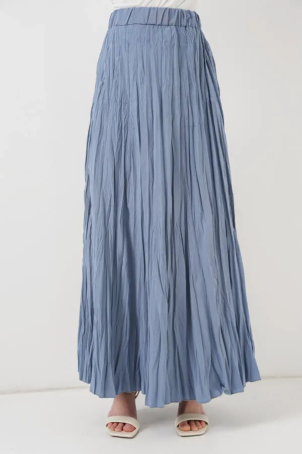 Jupe longue froissée pour femme 8042 - Indigo