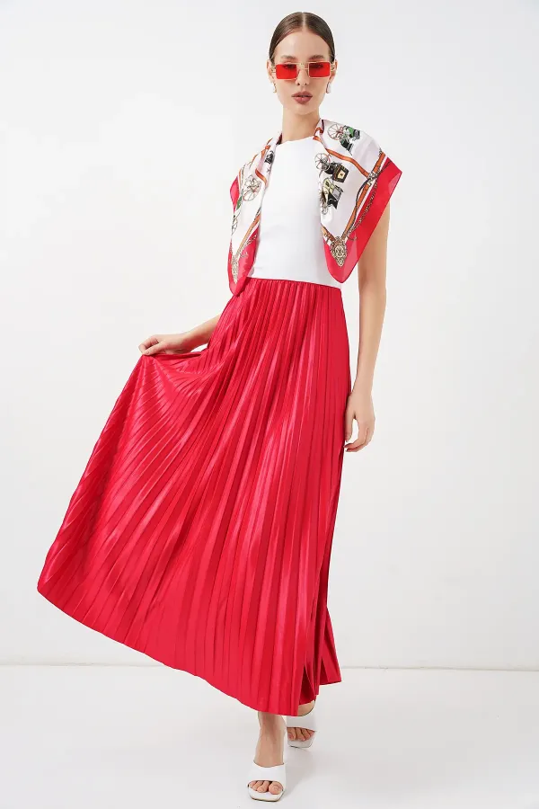 Jupe plissée aspect cuir 8009 - Rouge