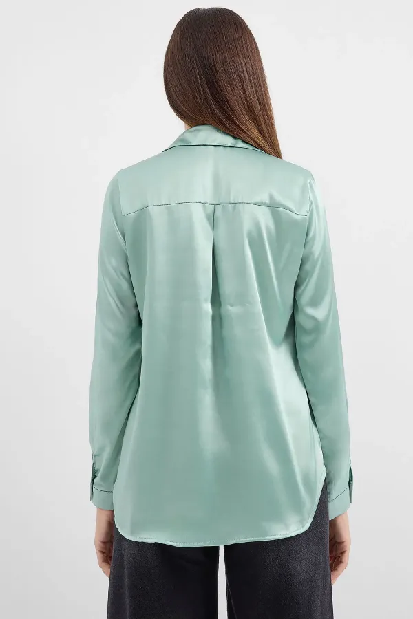 3964 Lightly Draped Satin Shirt - Light Green