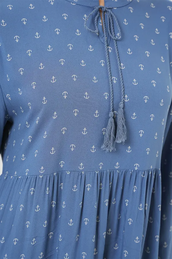 Robe hijab à nouer au col 1627 - Bleue