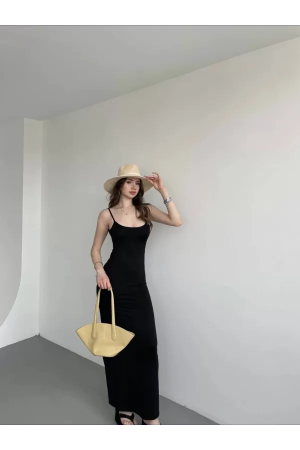 Kadın Siyah Sırtı Açık Yumuşak Dokulu Elbise HZL25S-ZK13281