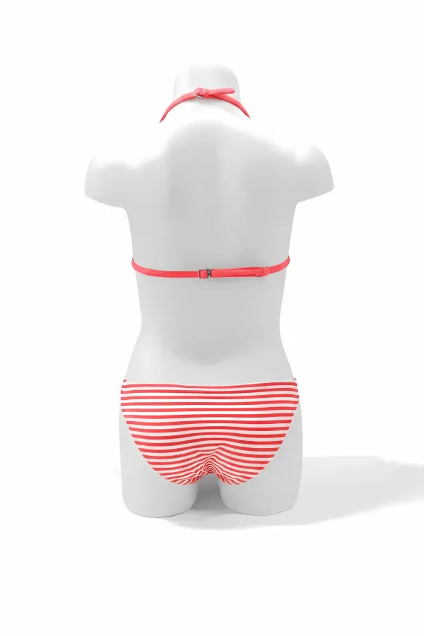 Kız Çocuk Pembe Beyaz Çizgili Flamingo Desenli  4-12 Yaş Üçgen Bikini Takım HZL24S-LC171