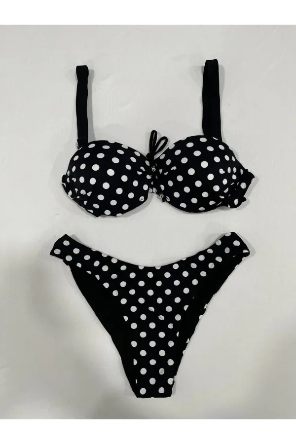 Kadın Siyah Puantiyeli Astarlı Bikini Takım HZL25S-LC2223