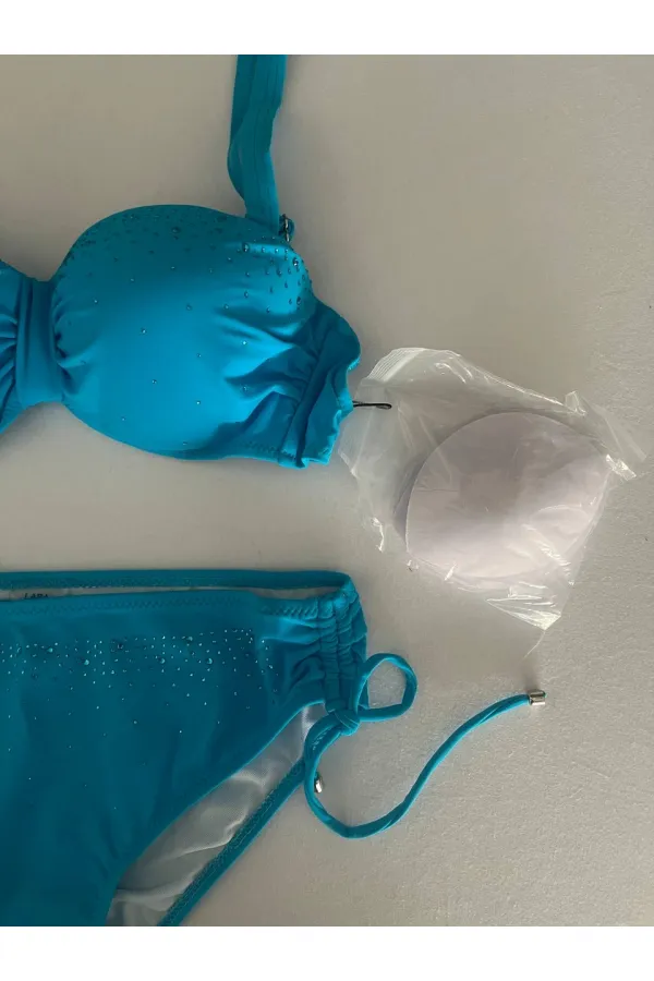 Women's Blue Stone Embroidered Lined Bikini Set HZL25S-LC3361