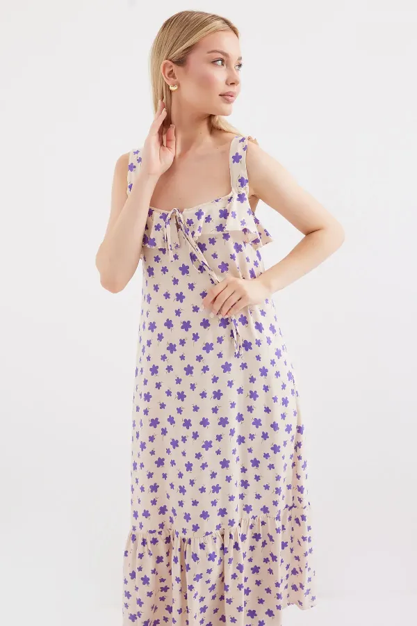 Robe à bretelles en viscose à motifs 2237 - Lilas