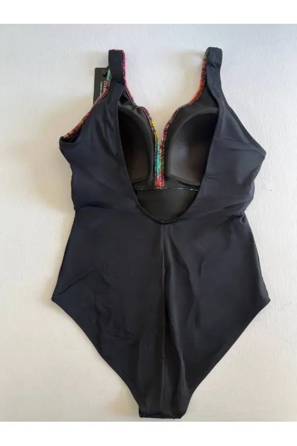 Women's Black Multicolored V-Neck Swim Trunks HZL25S-LC4008