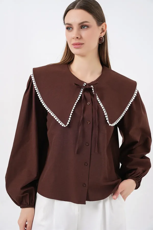 Women's Baby Collar Shirt 20314 - Brown
