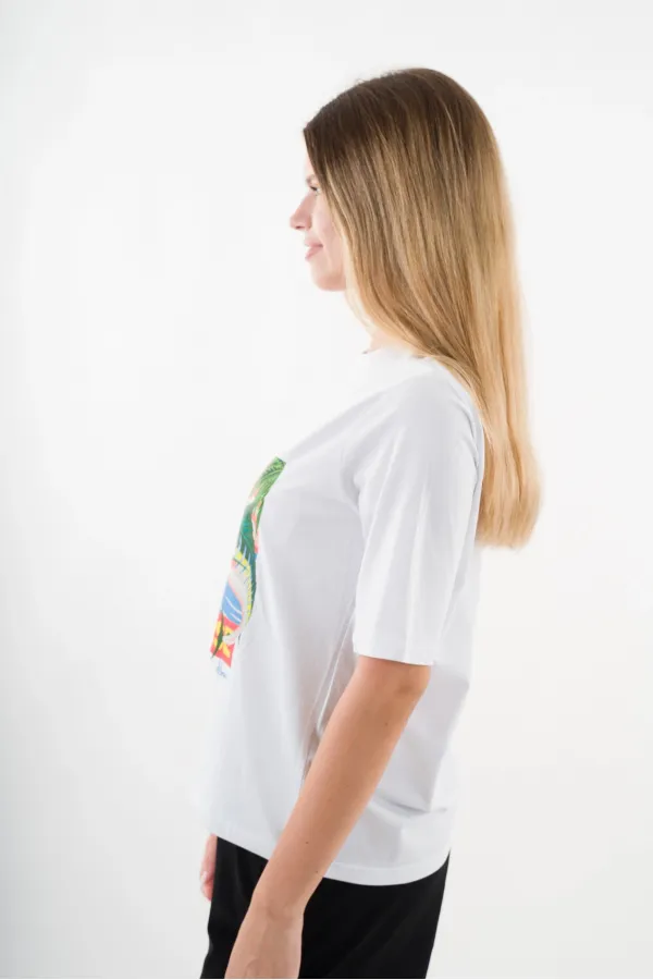 Kadın Beyaz Paradise Baskılı Bisiklet Yaka T-Shirt HZL24S-YY302