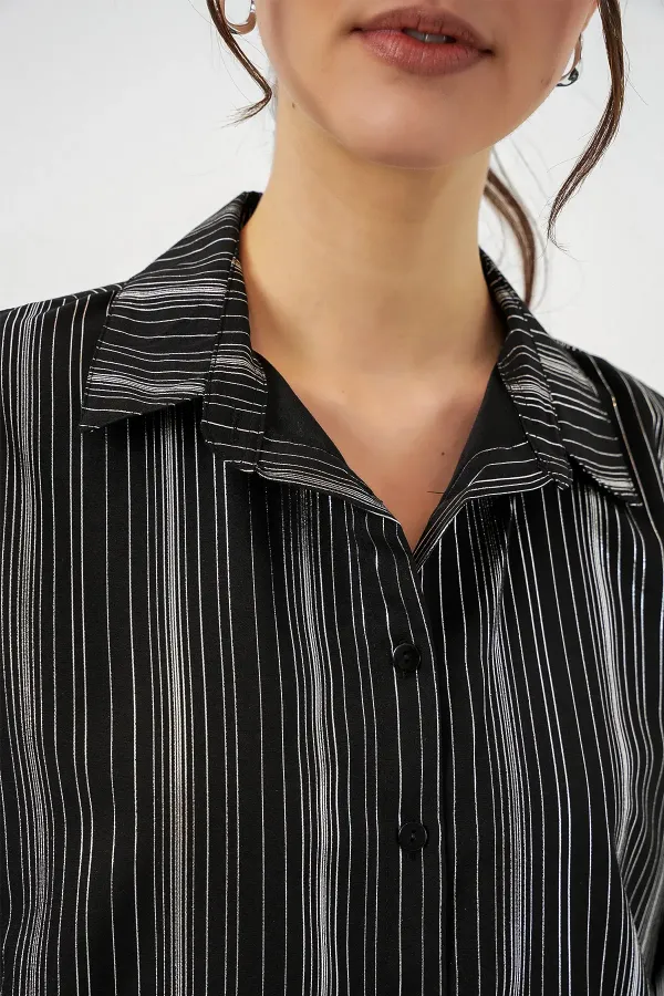 Women's Black Striped Foil Pattern Shirt 20253