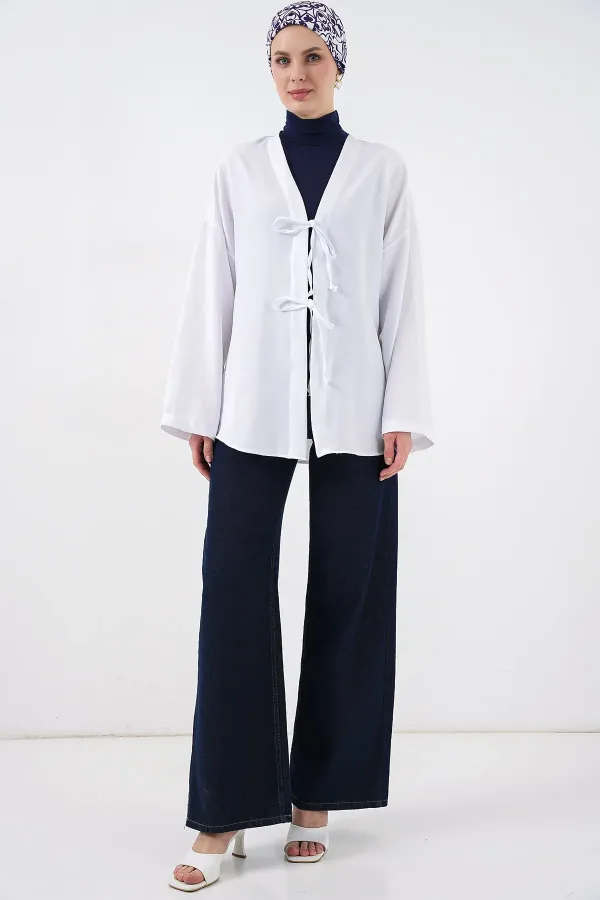 Kimono hijab en lin 5968 - Blanc