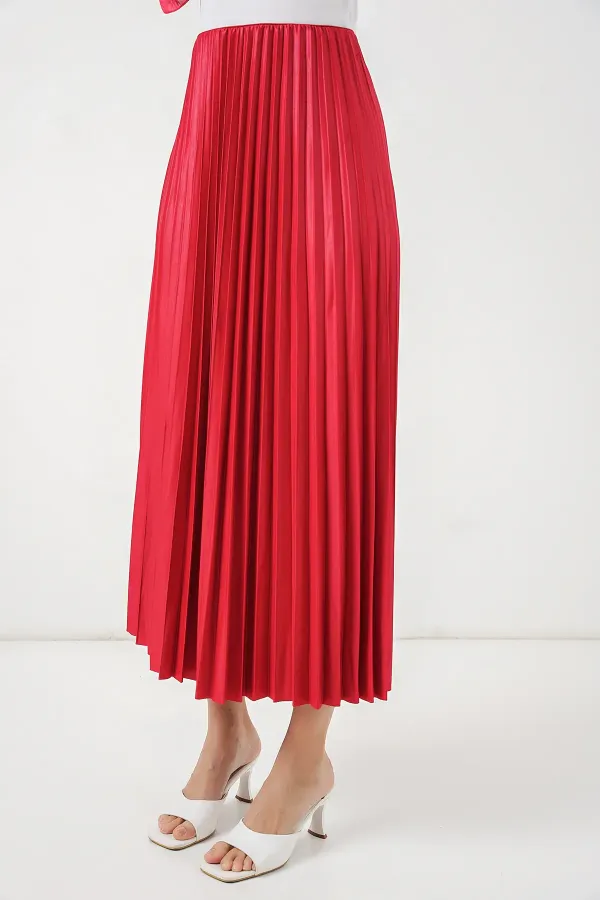 Jupe plissée aspect cuir 8009 - Rouge