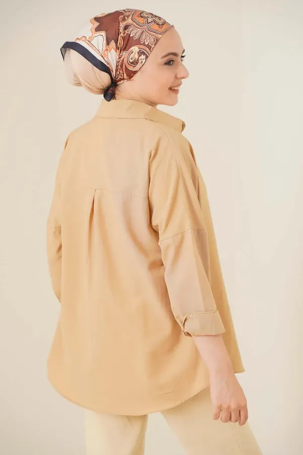 103901 Oversize Basic Hijab Shirt - Beige