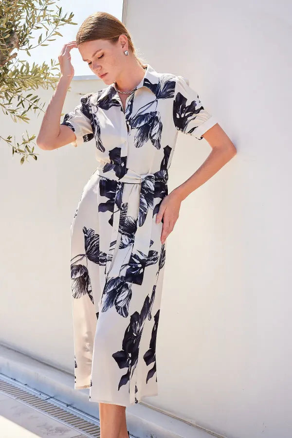 2213 Short-Sleeve Viscose Dress - Ecru