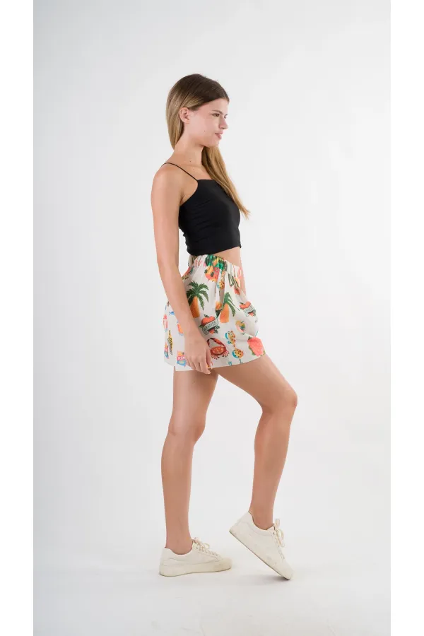 Kadın Çokrenkli Beli Lastikli Düğme Detaylı Cepli Şort HZL24S-YY277