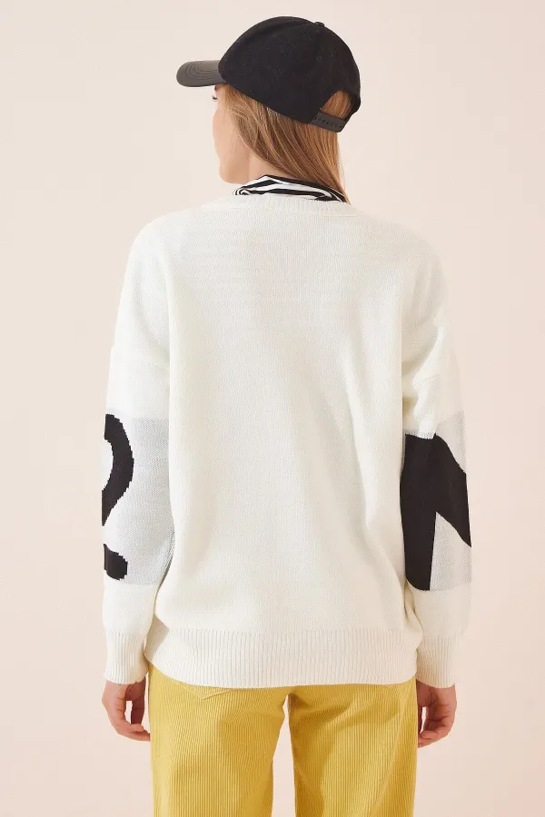 Pull oversize en maille imprimé écru pour femme HZL23W-BD1101281