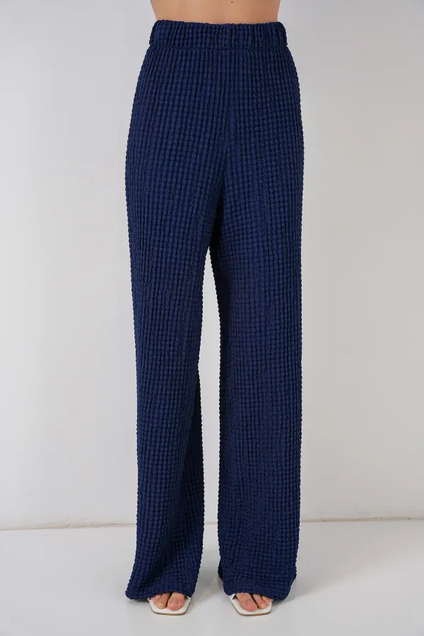 Women's Knitted Blouse and Pants Two-Piece Set 30052 - Navy Blue