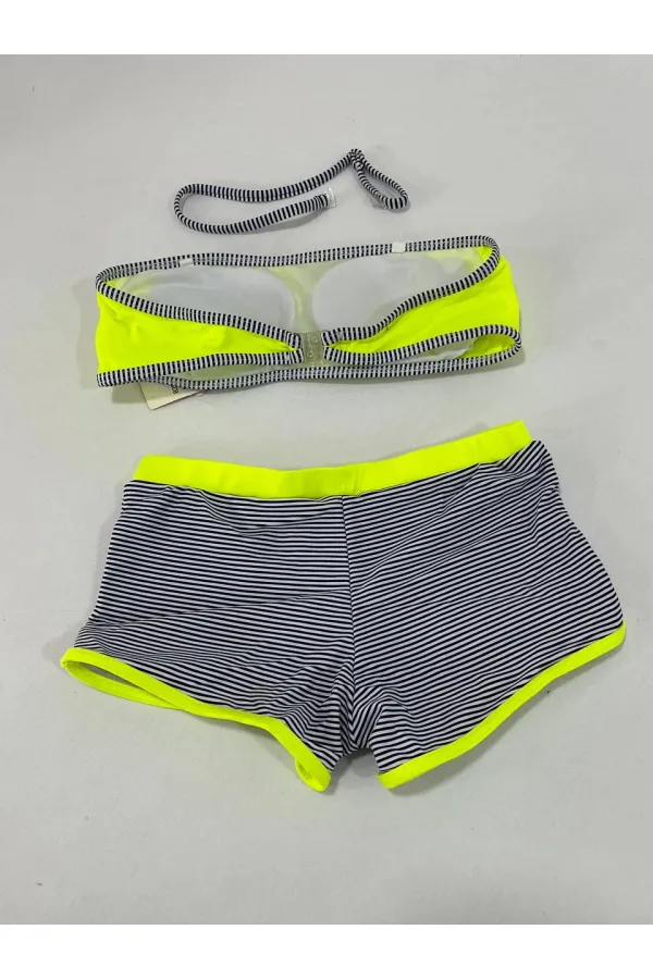 Ensemble bikini sans bretelles pour fille, short rayé jaune fluo et noir, 4-12 ans, HZL24S-LC9034
