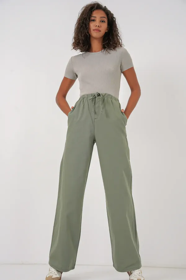 6690 Women's Wide Leg High Waist Trousers - Light Green