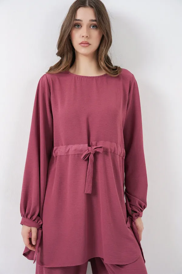 Ensemble deux pièces tunique longue et pantalon pour femme 6719 - Rose