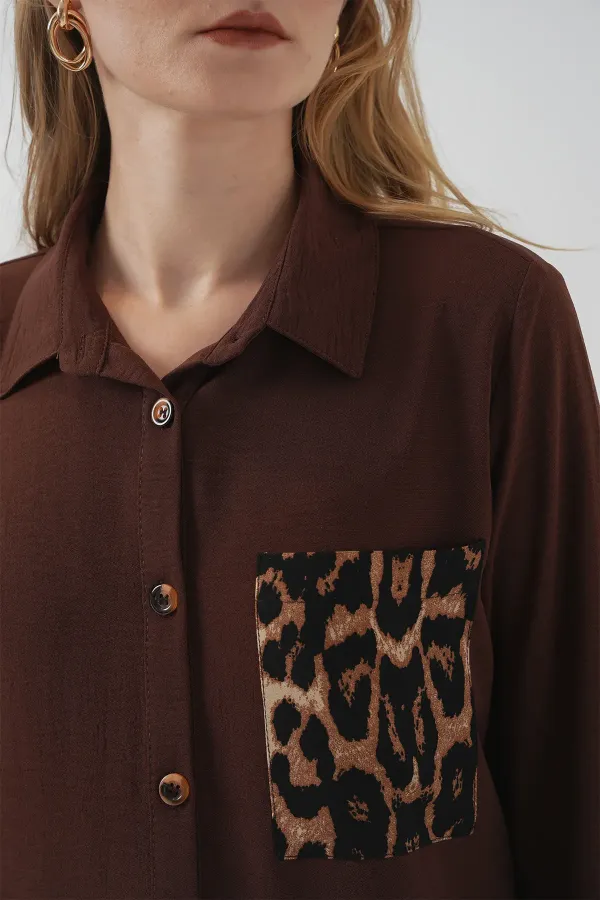 5851 Pocket Detail Shirt Tunic - Brown