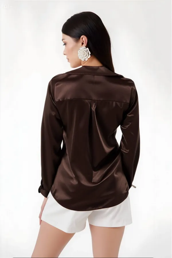 Women's Brown Lightweight Flowing Satin Finish Shirt HZL22W-BD139641