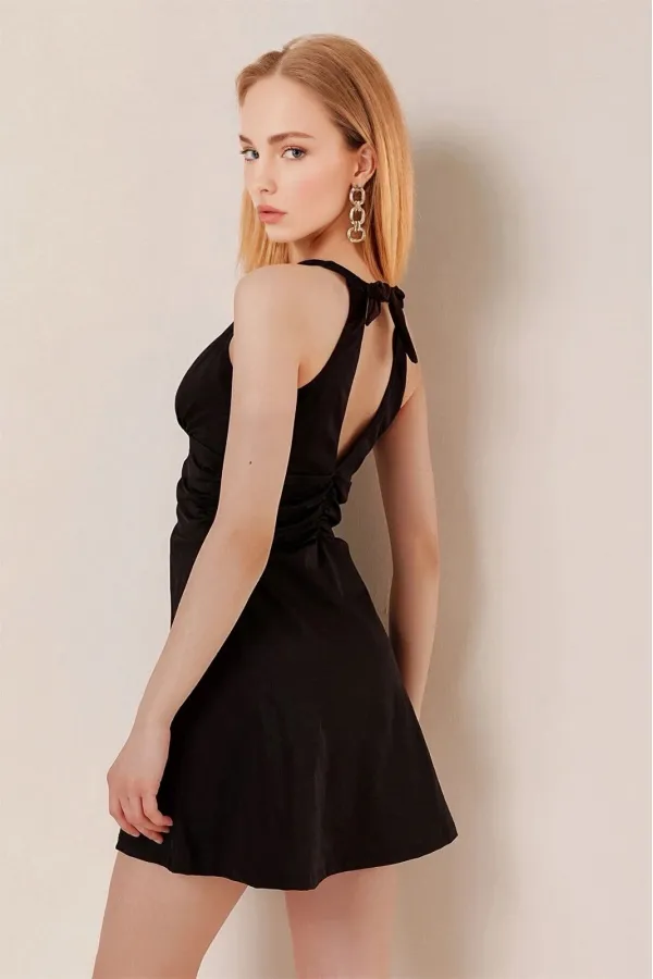 Kadın Siyah Şortlu Elbise Mayo HZL25S-AR19211