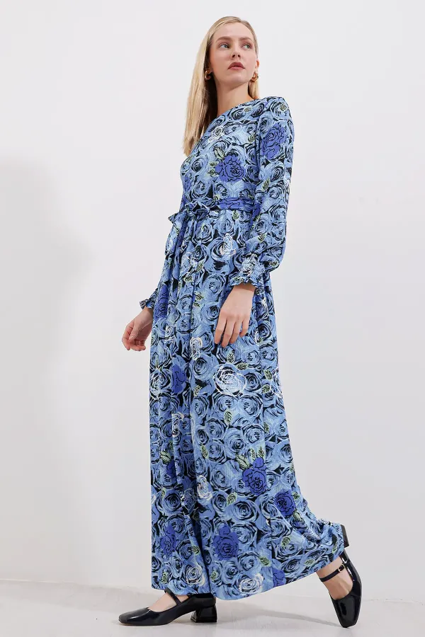 Robe hijab tricotée 1525 - Bleu marine foncé