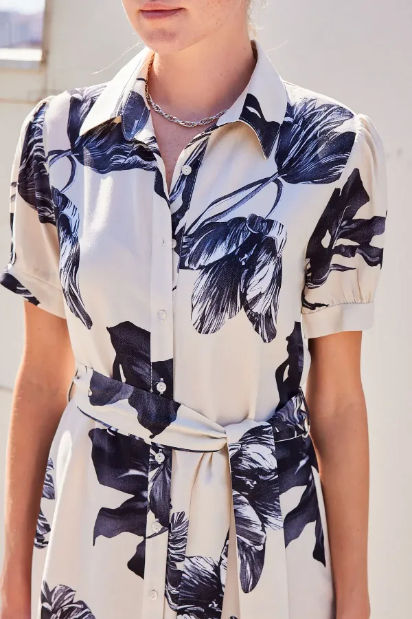 2213 Short-Sleeve Viscose Dress - Ecru