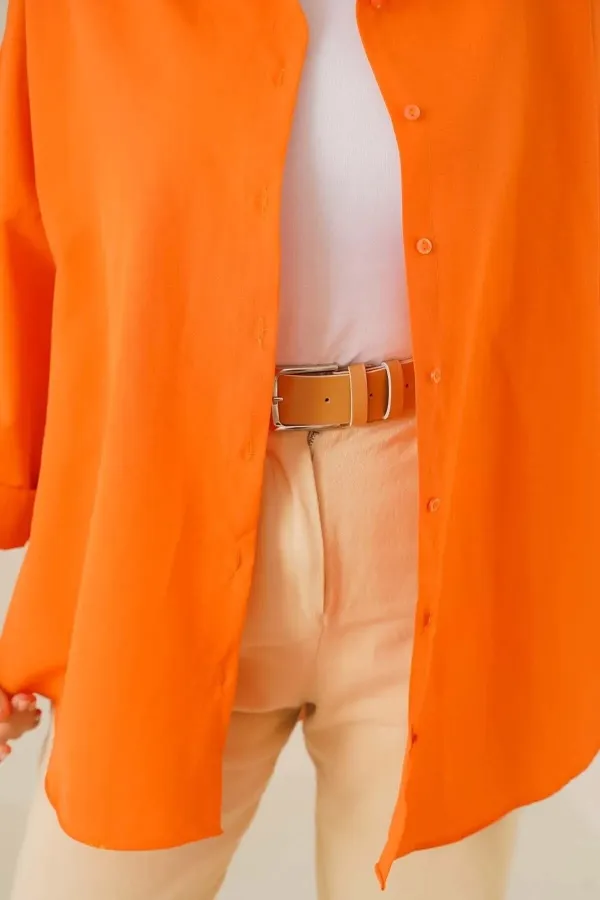 Chemise basique longue pour femme, coupe ample, orange modeste, HZL24W-BD139001 Chemise basique longue pour femme, coupe ample, orange modeste, HZL24W-BD139001