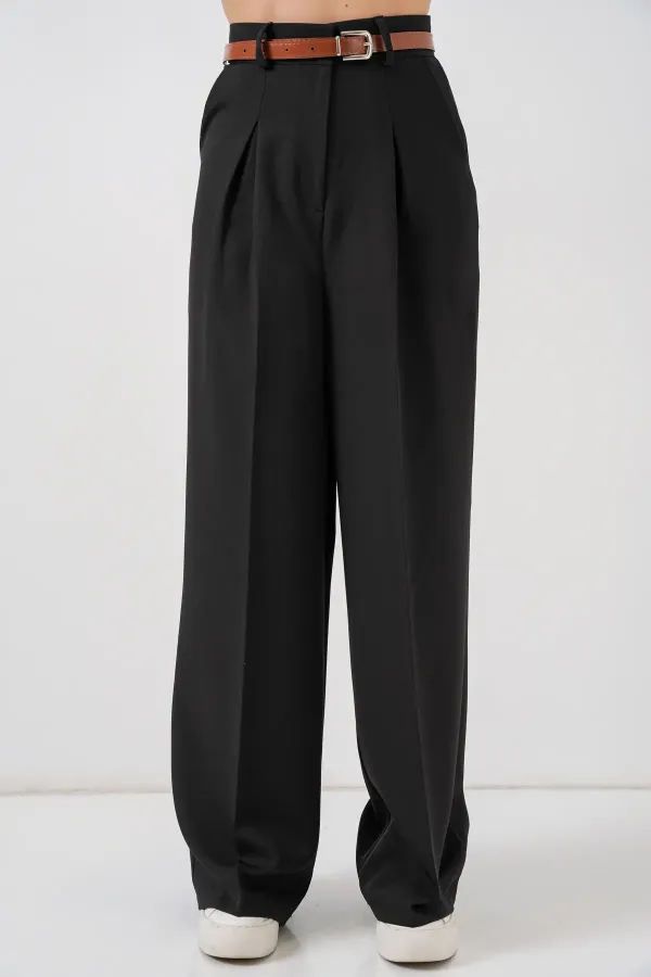 Pantalon palazzo taille haute pour femme 30051 - Noir