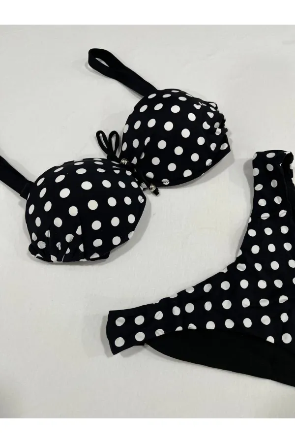 Kadın Siyah Puantiyeli Astarlı Bikini Takım HZL25S-LC2223