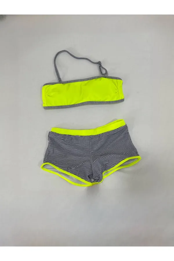 Ensemble bikini sans bretelles pour fille, short rayé jaune fluo et noir, 4-12 ans, HZL24S-LC9034