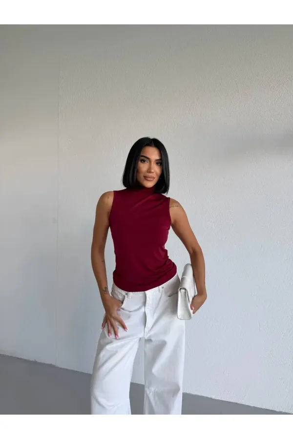 Kadın Bordo Balıkçı Yaka Sıfır Kol Sandy Crop Bluz HZL26S-FRY123931 Kadın Bordo Balıkçı Yaka Sıfır Kol Sandy Crop Bluz HZL26S-FRY123931
