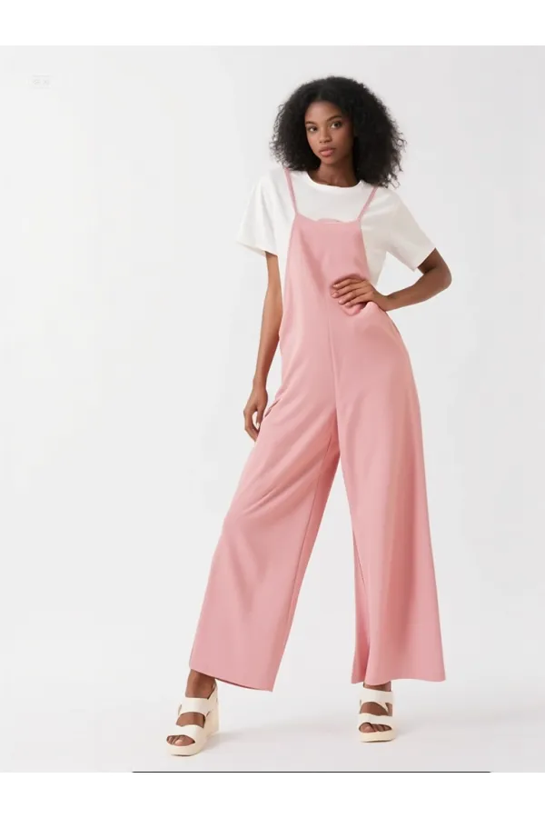 Women's Powder Adjustable Straps Pocket Wide Leg Gardener Overalls HZL22S-BD170191