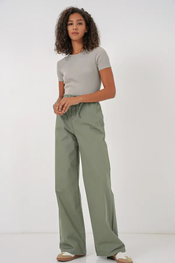 6690 Women's Wide Leg High Waist Trousers - Light Green
