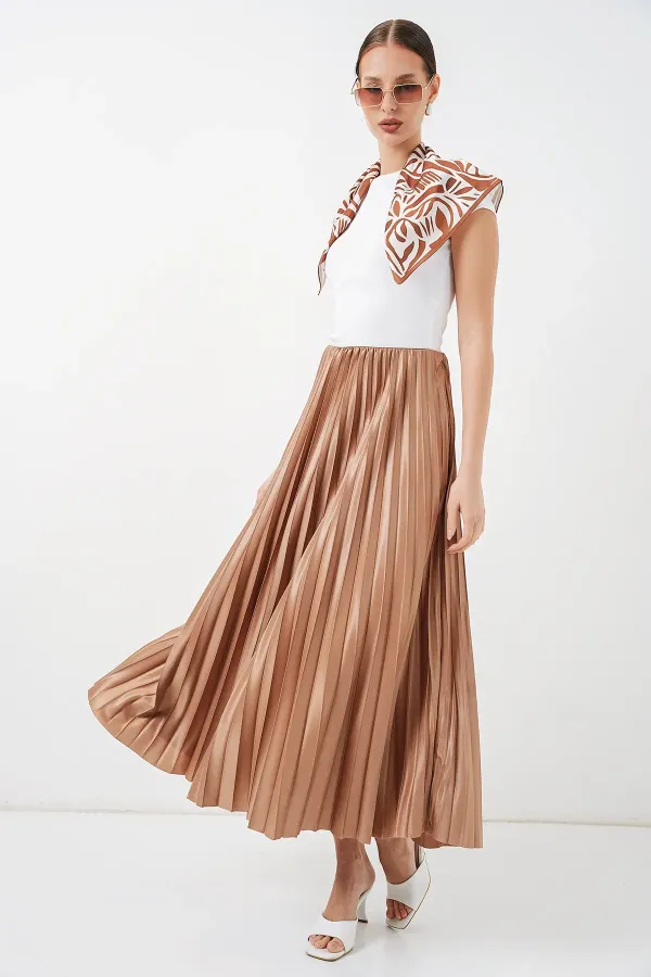 Jupe plissée aspect cuir 8009 - Camel