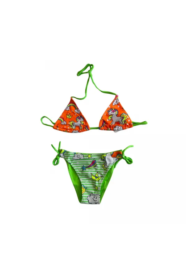Ensemble bikini fille motif licorne orange et vert HZL25S-LC19049