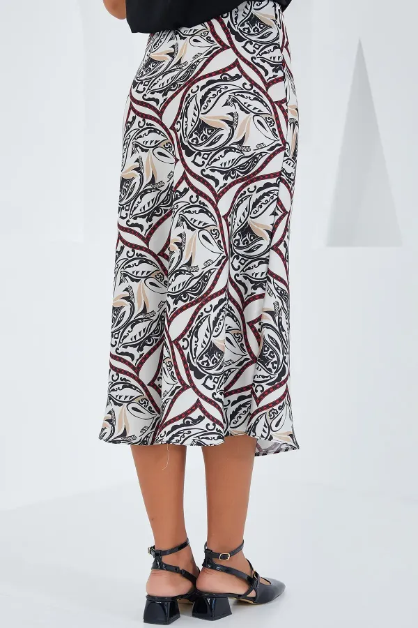 Jupe en satin à motifs noirs et rouges pour femme 15806