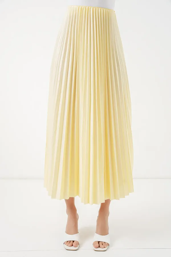 Jupe plissée aspect cuir 8009 - Jaune