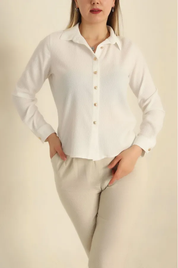 Kadın Beyaz Örme Bürümcük Gömlek HZL25S-BD1201601