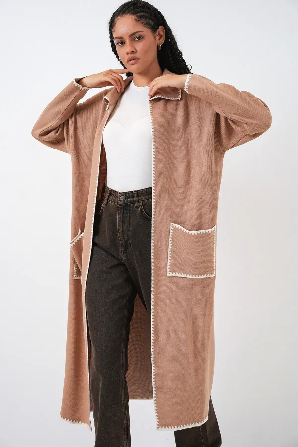 Gilet long oversize en maille pour femme 15962 - Camel