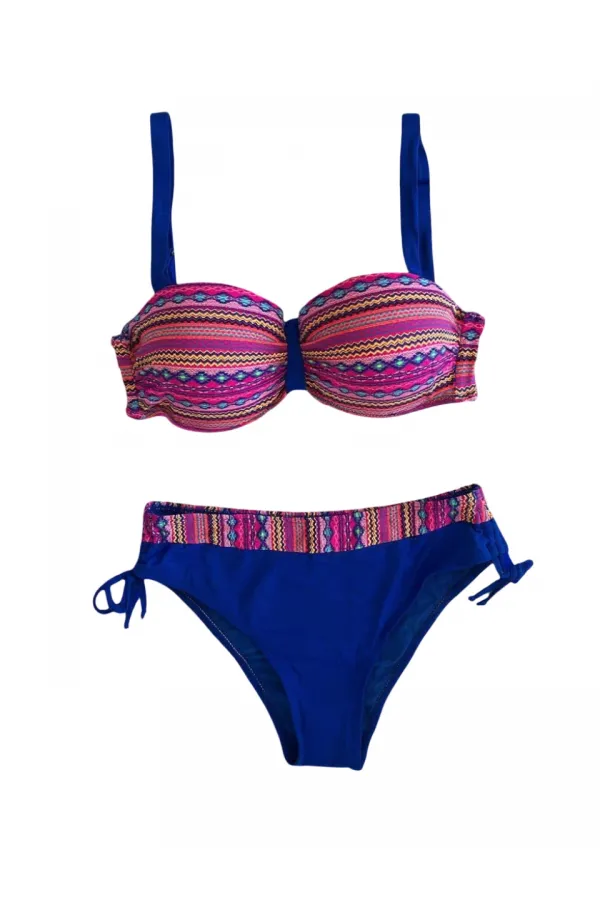Ensemble bikini doublé à motifs ethniques bleu saxon rose pour femme HZL25S-LC22626