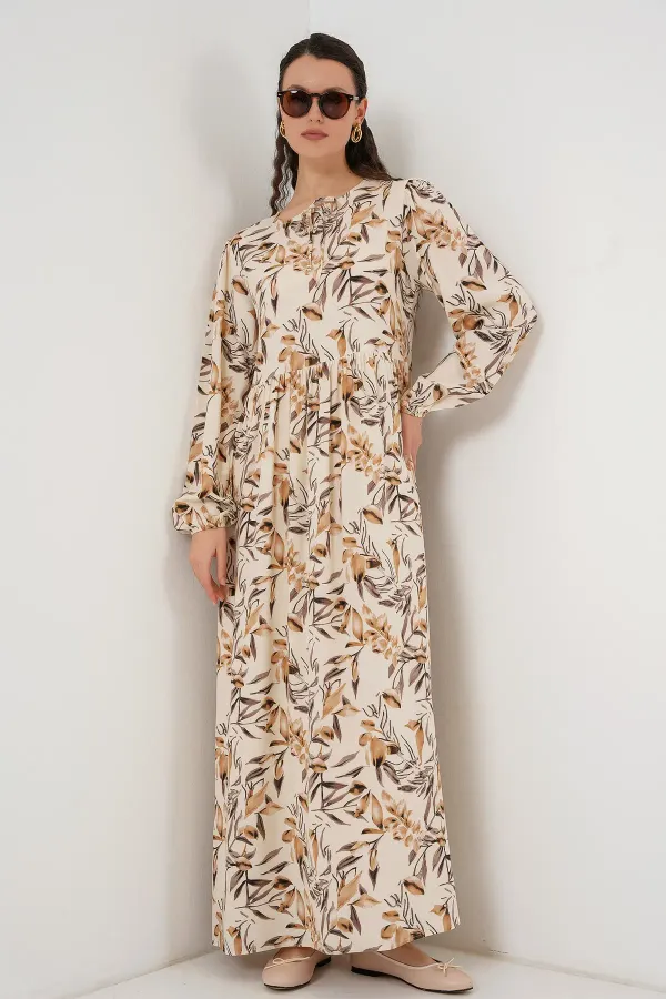 Robe longue à motifs 1947 - Beige