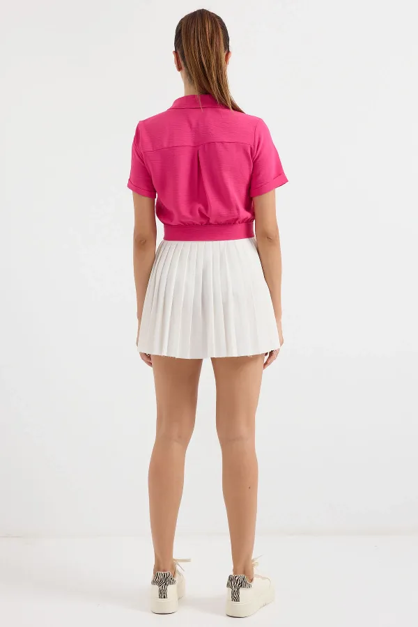 Veste courte d'été fuchsia à manches courtes et poches boutonnées pour femme HZL22S-BD106631