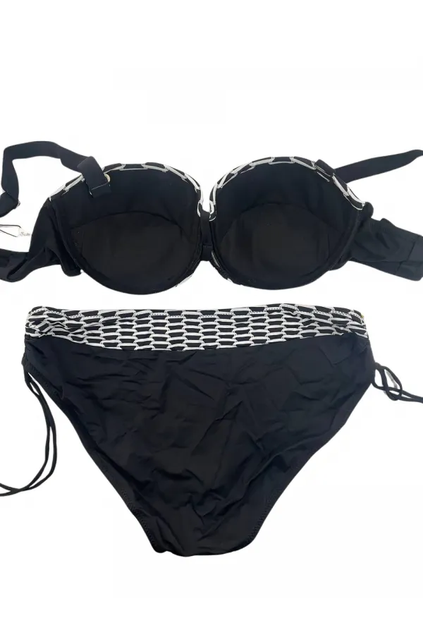 Kadın Beyaz Zincir Desenli Büyük Beden Astarlı Siyah Bikini Takım HZL25S-LC3303