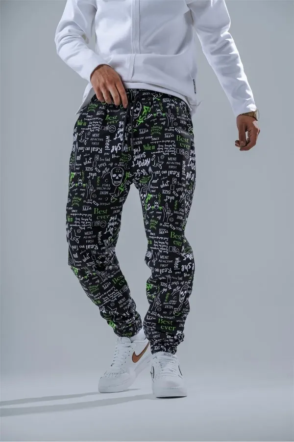 Pantalon de jogging ample pour homme, noir et vert, taille et jambes élastiques, HZL24S-MXC8989-6
