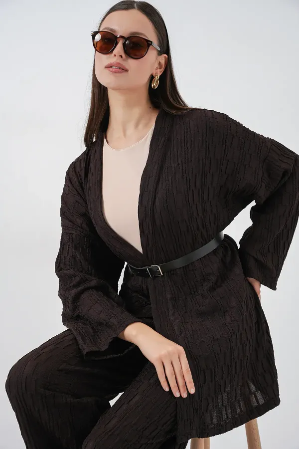 Women's Kimono Pants Two-Piece Set 30078 - Brown