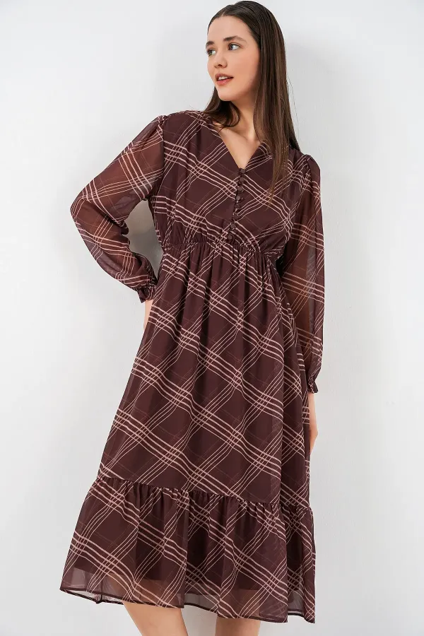 Robe en mousseline à motifs 2137 - Marron foncé