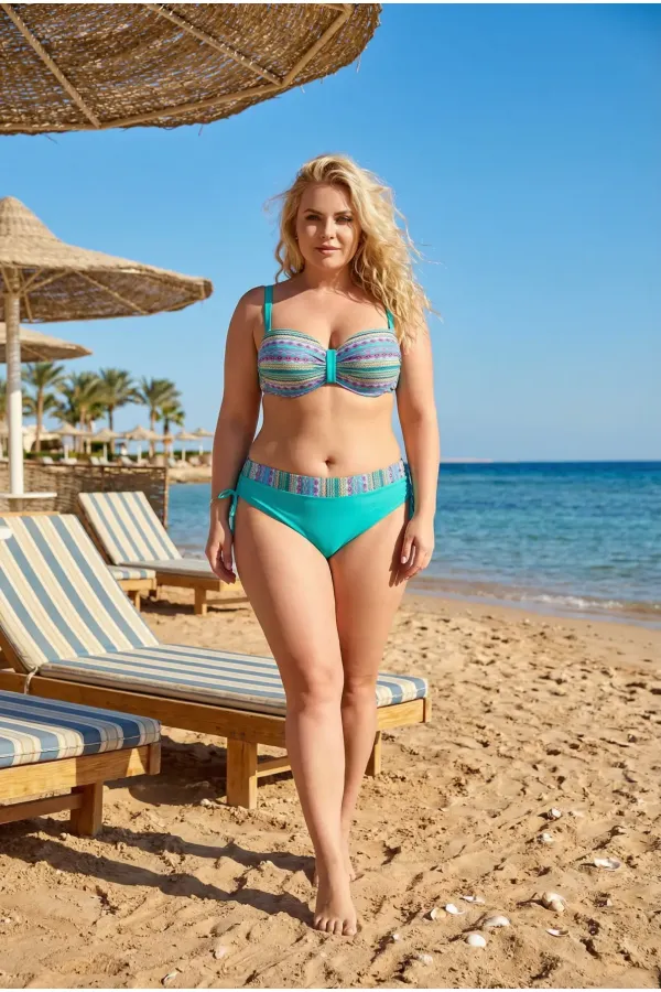 Ensemble bikini grande taille doublé à motifs ethniques verts pour femme HZL25S-LC22626